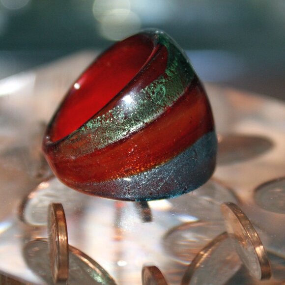 Funky Glass Tri-ToneShimmering Metallic Band Ring - Picture 3 of 4